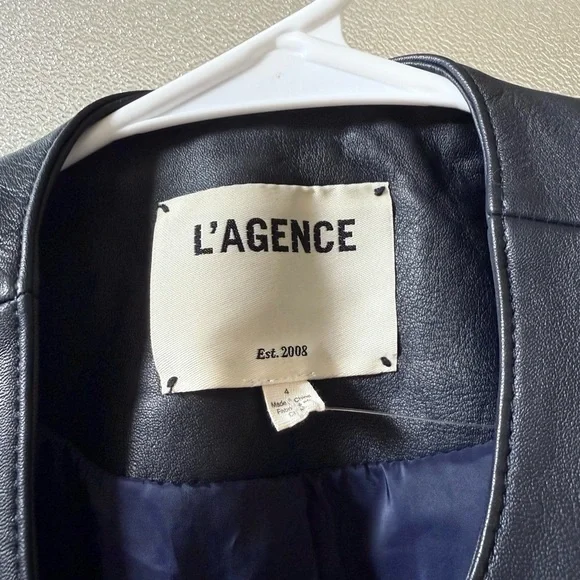 L’AGENCE Jayde Collarless Leather Jacket Midnight Sz 4 - Picture 10 of 13